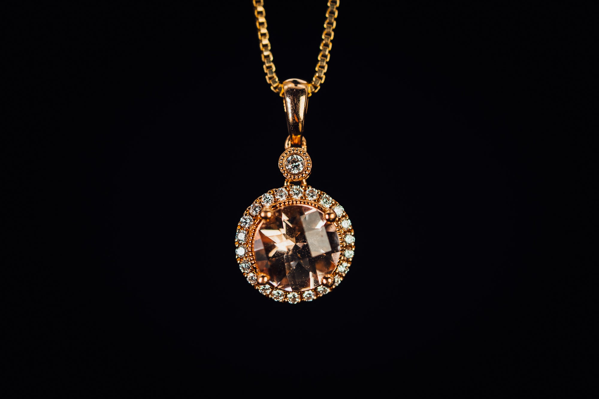 14k Rose Gold Morganite and Diamond Pendant