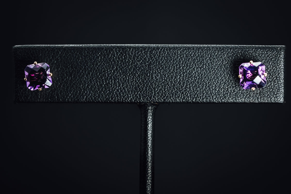 14k Yellow Gold Amethyst Stud Earrings