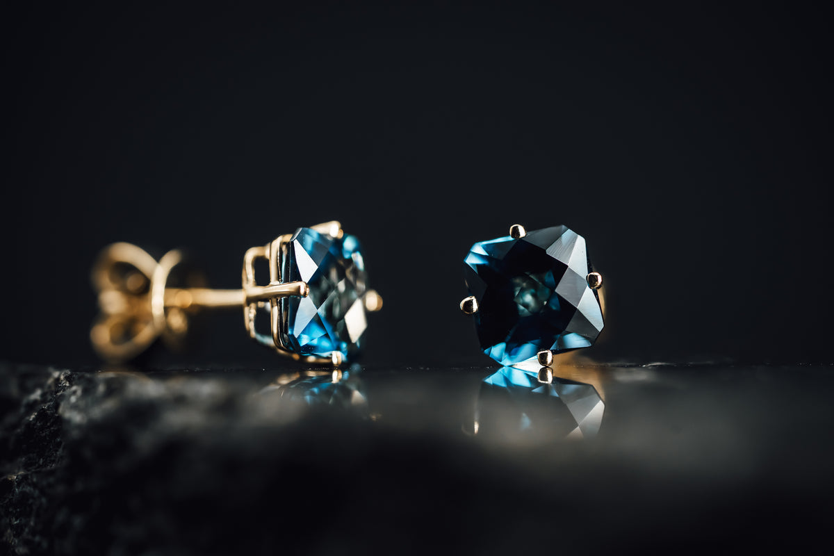 14k Yellow Gold London Blue Topaz Stud Earrings