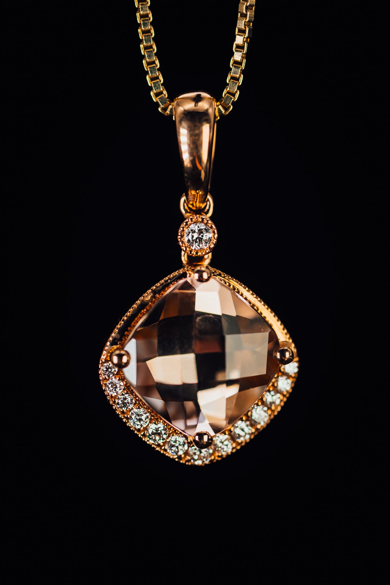 14k Rose Gold Morganite and Diamond Pendant