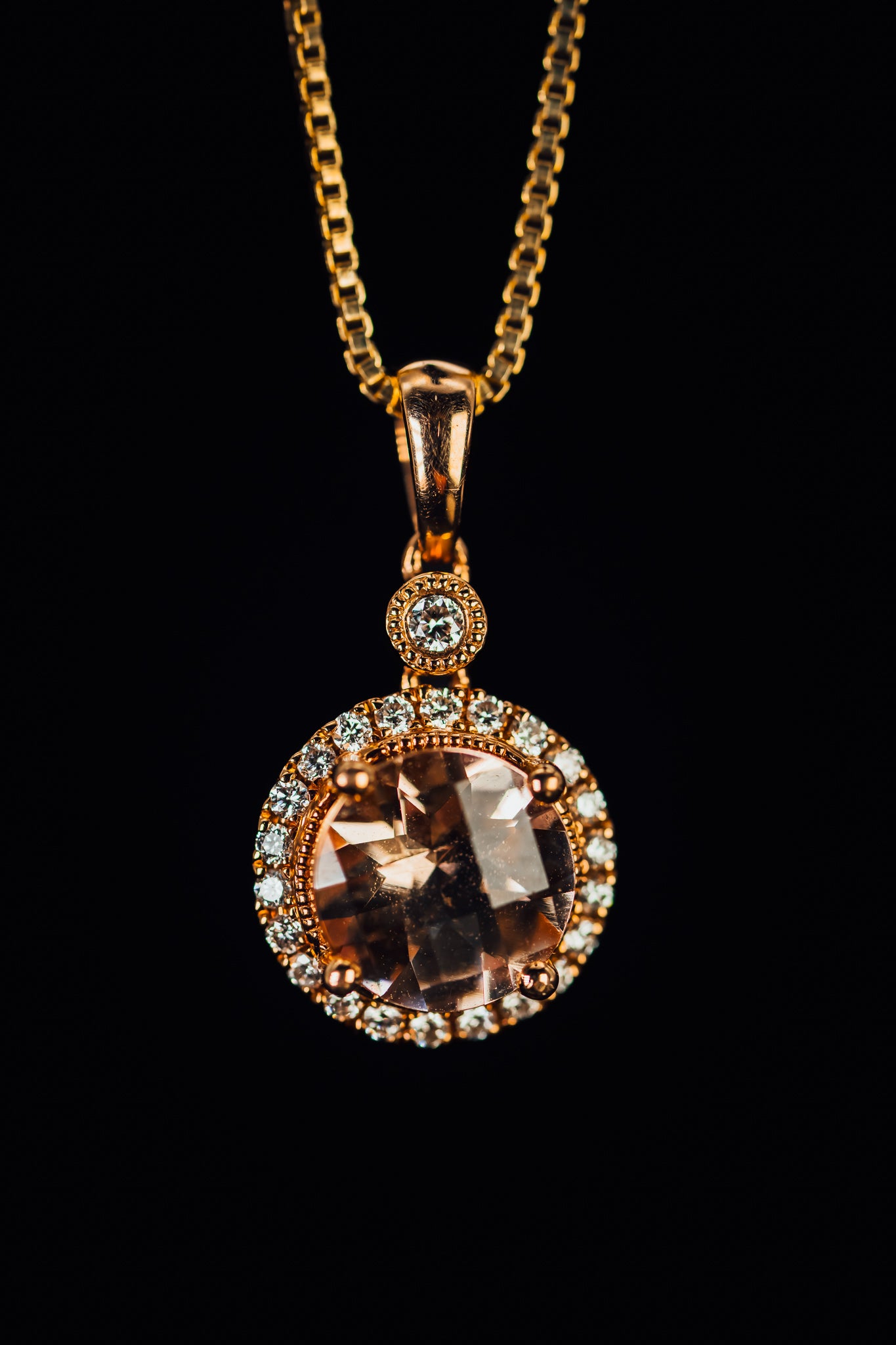 14k Rose Gold Morganite and Diamond Pendant