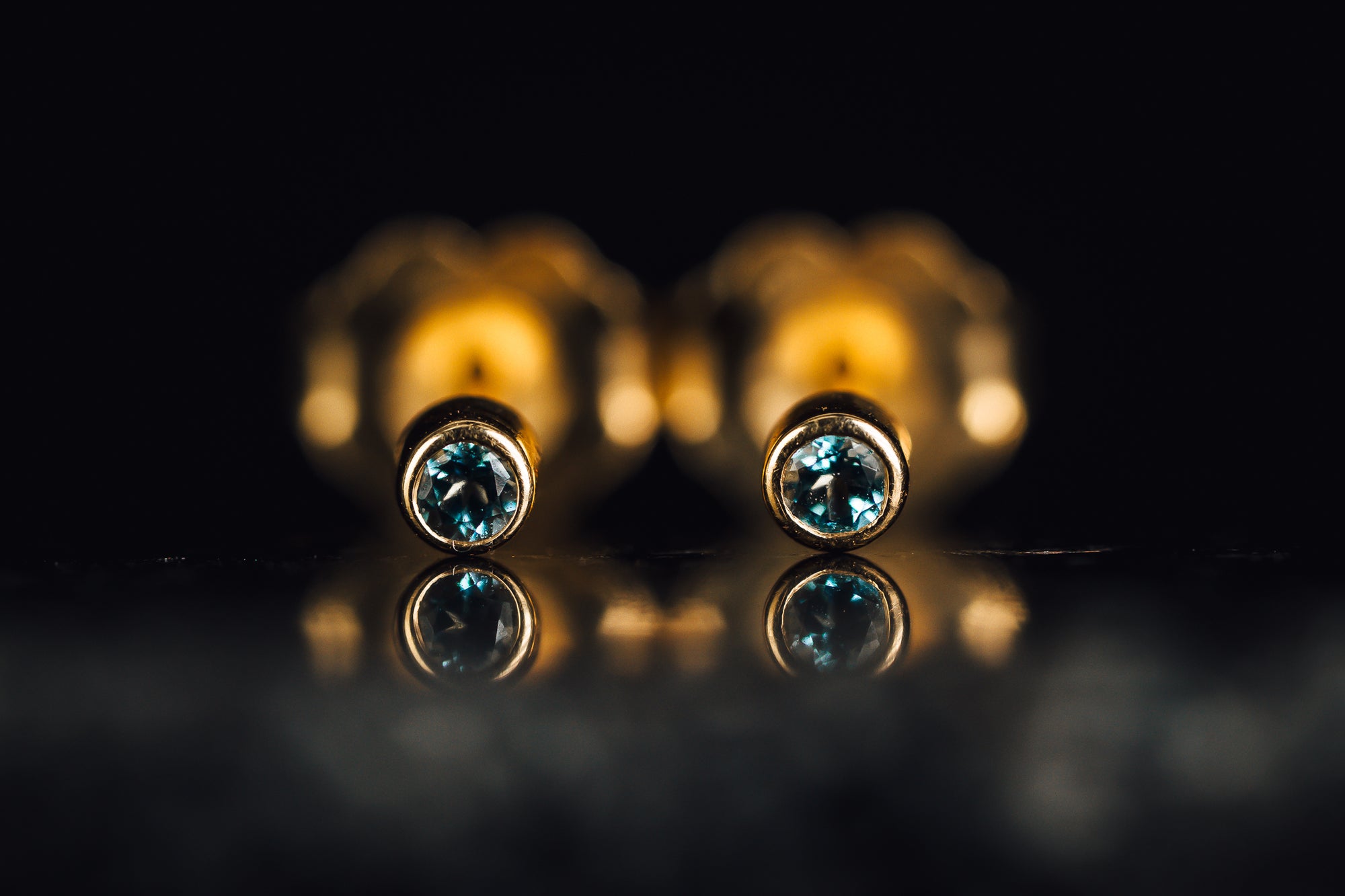 14k Yellow Gold Blue Topaz Tiny Stud Earrings