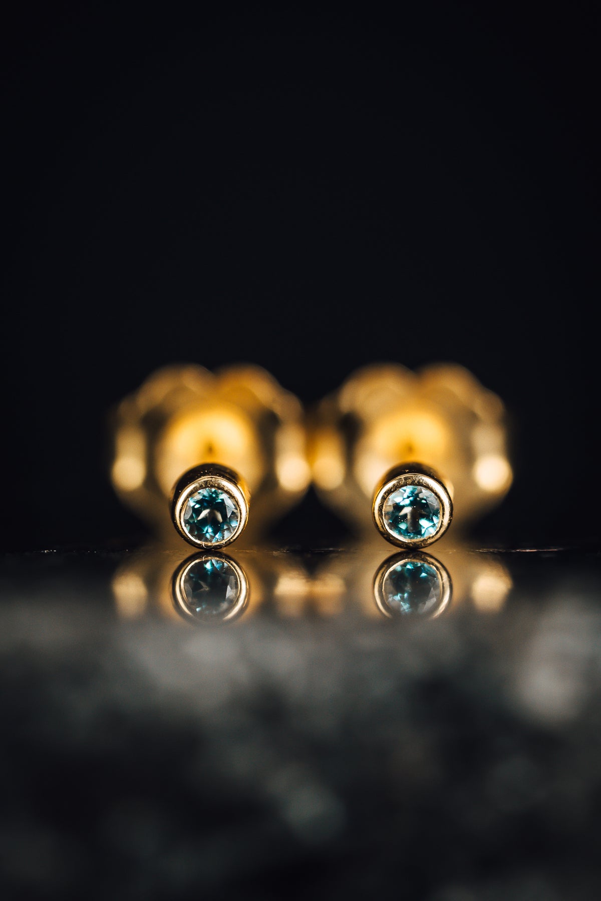 14k Yellow Gold Blue Topaz Tiny Stud Earrings