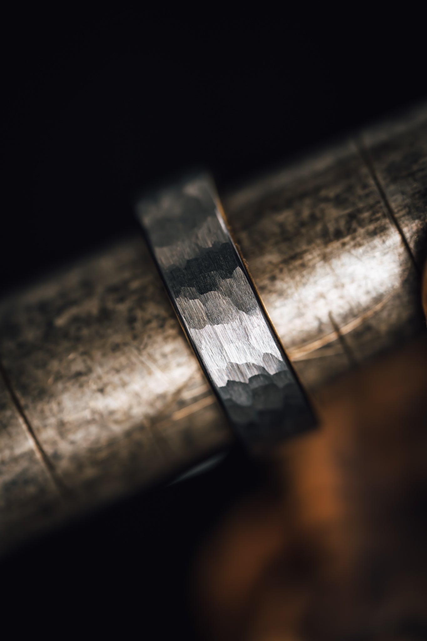 Tungsten Carbide Wedding Band with a Hammered Finish