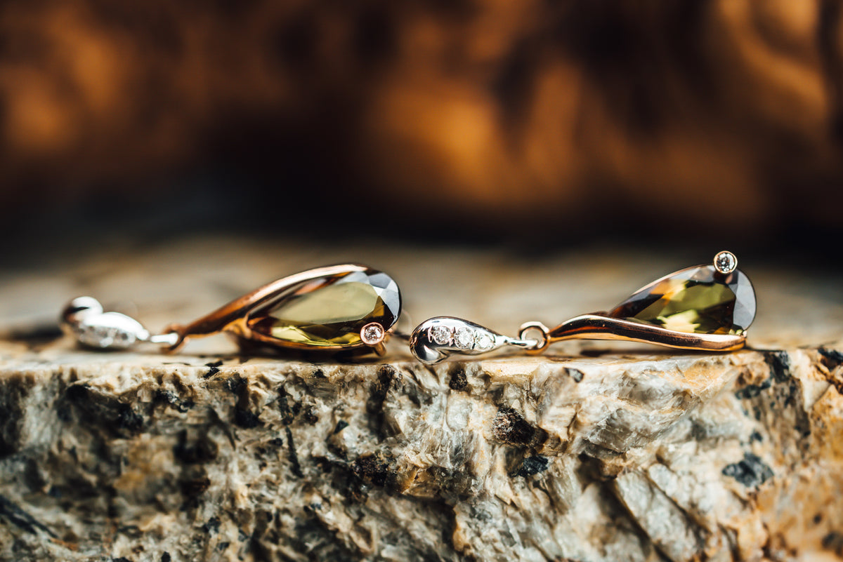 14k Rose and White Gold Andalusite and Diamond Earrings