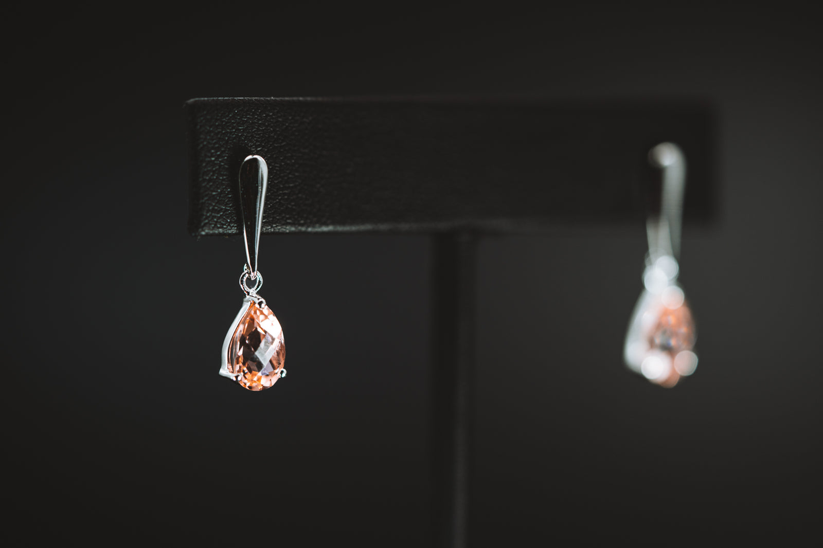 Sterling Silver Lab Grown Peachy Pink Stone Drop Earrings