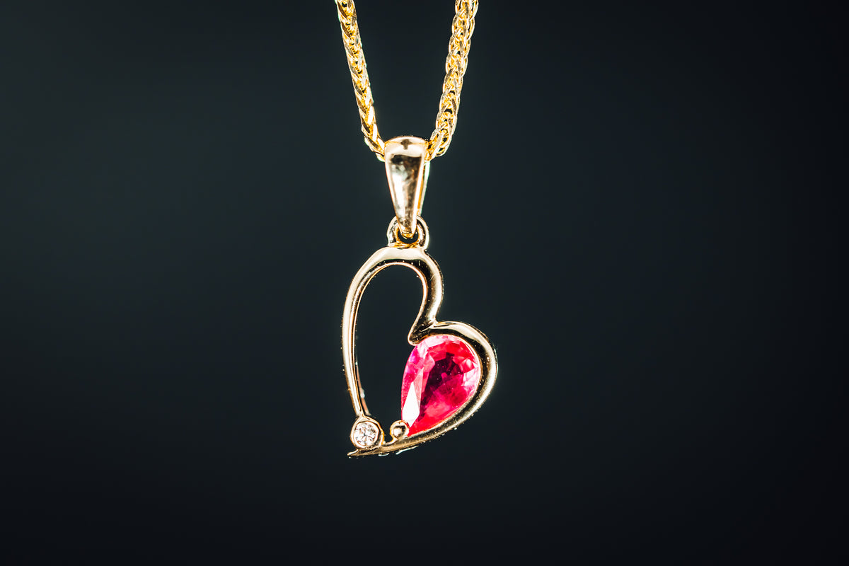 14k Yellow Gold Ruby and Diamond Heart Pendant