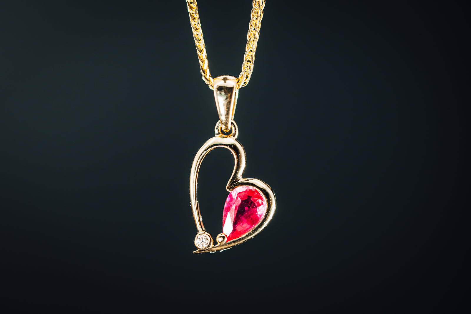 14k Yellow Gold Ruby and Diamond Heart Pendant