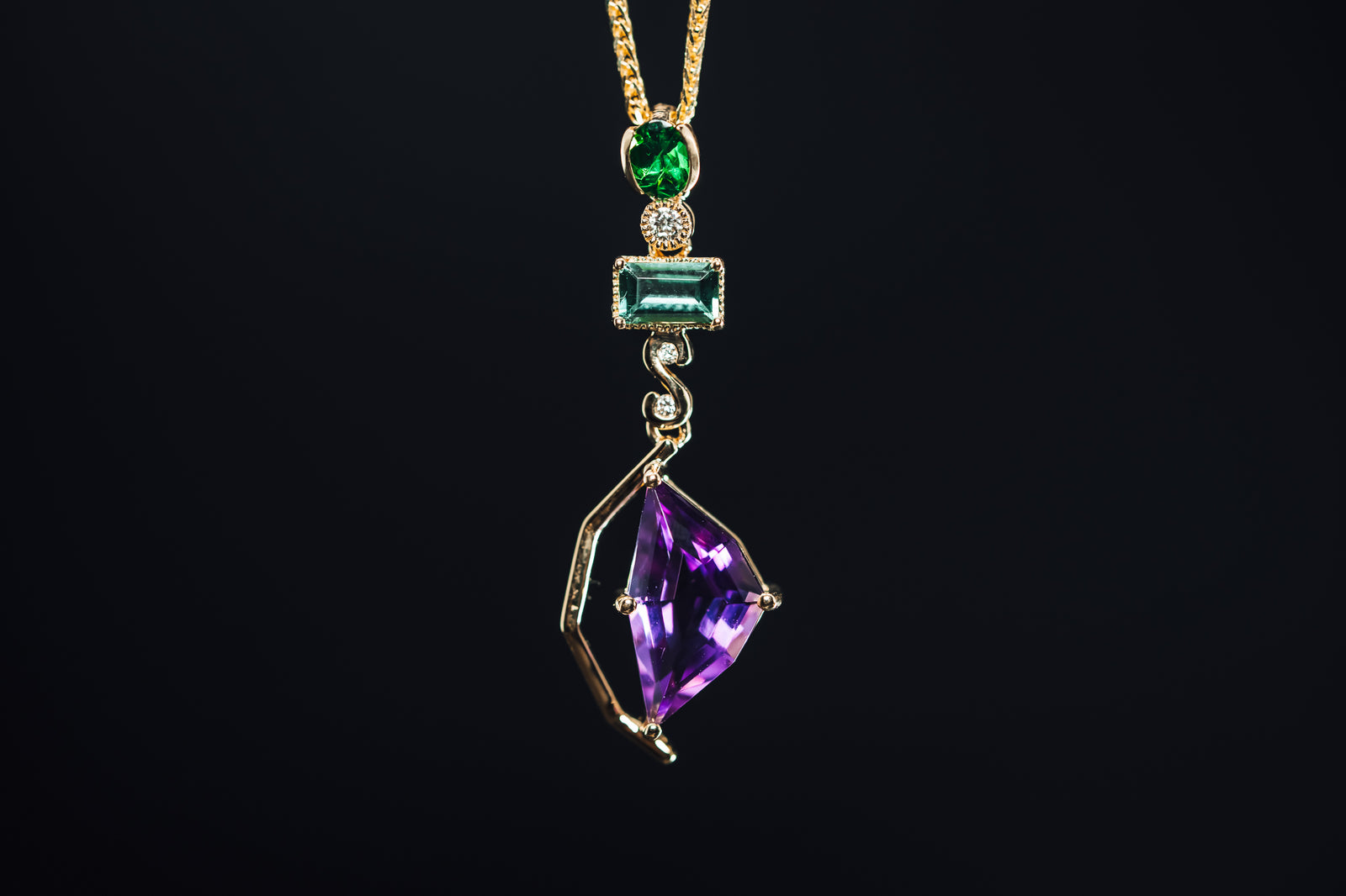 14k Yellow Gold Citrine and Diamond Pendant