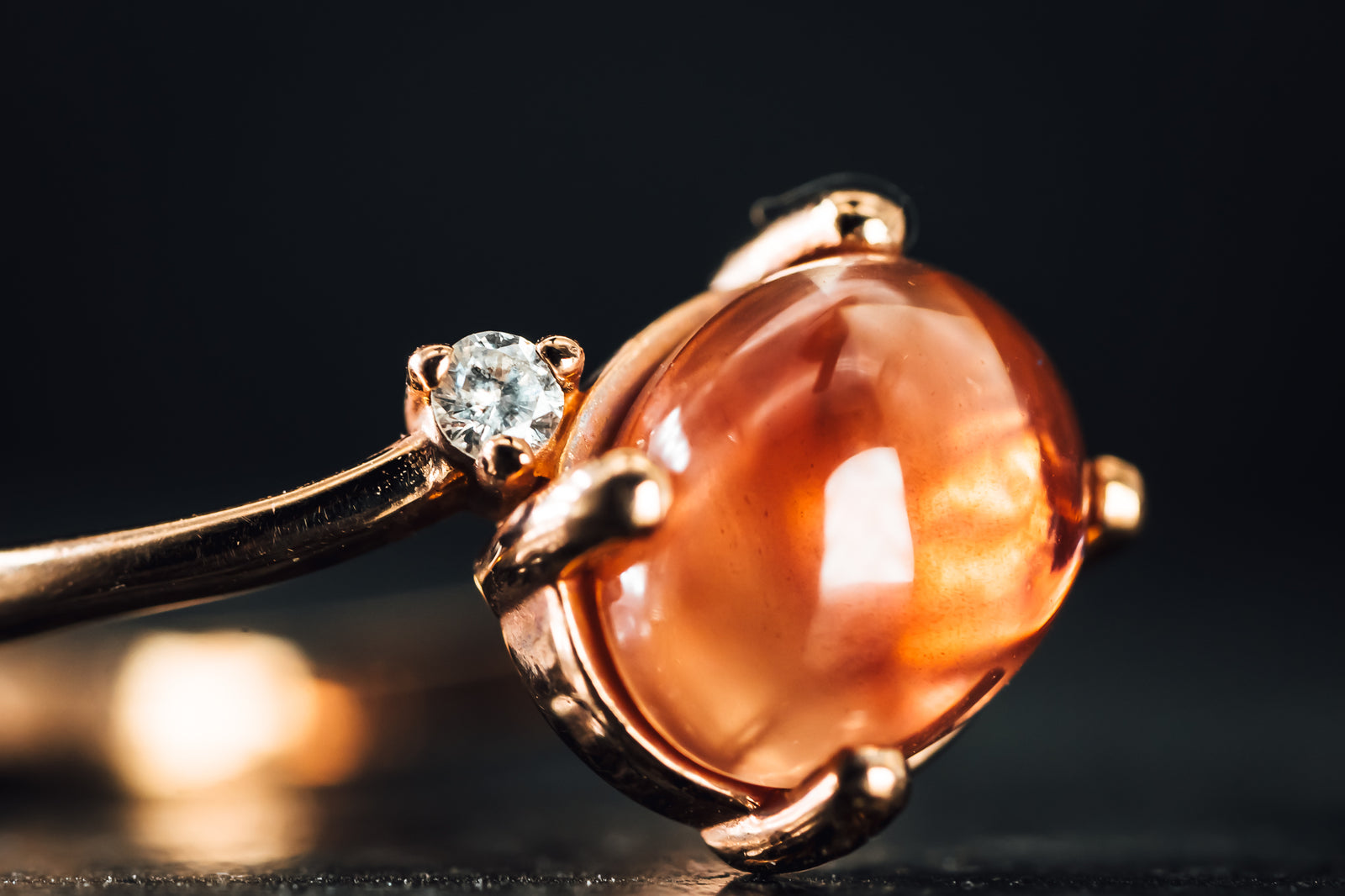 10k Rose Gold Oregon Sunstone and Diamond Ring