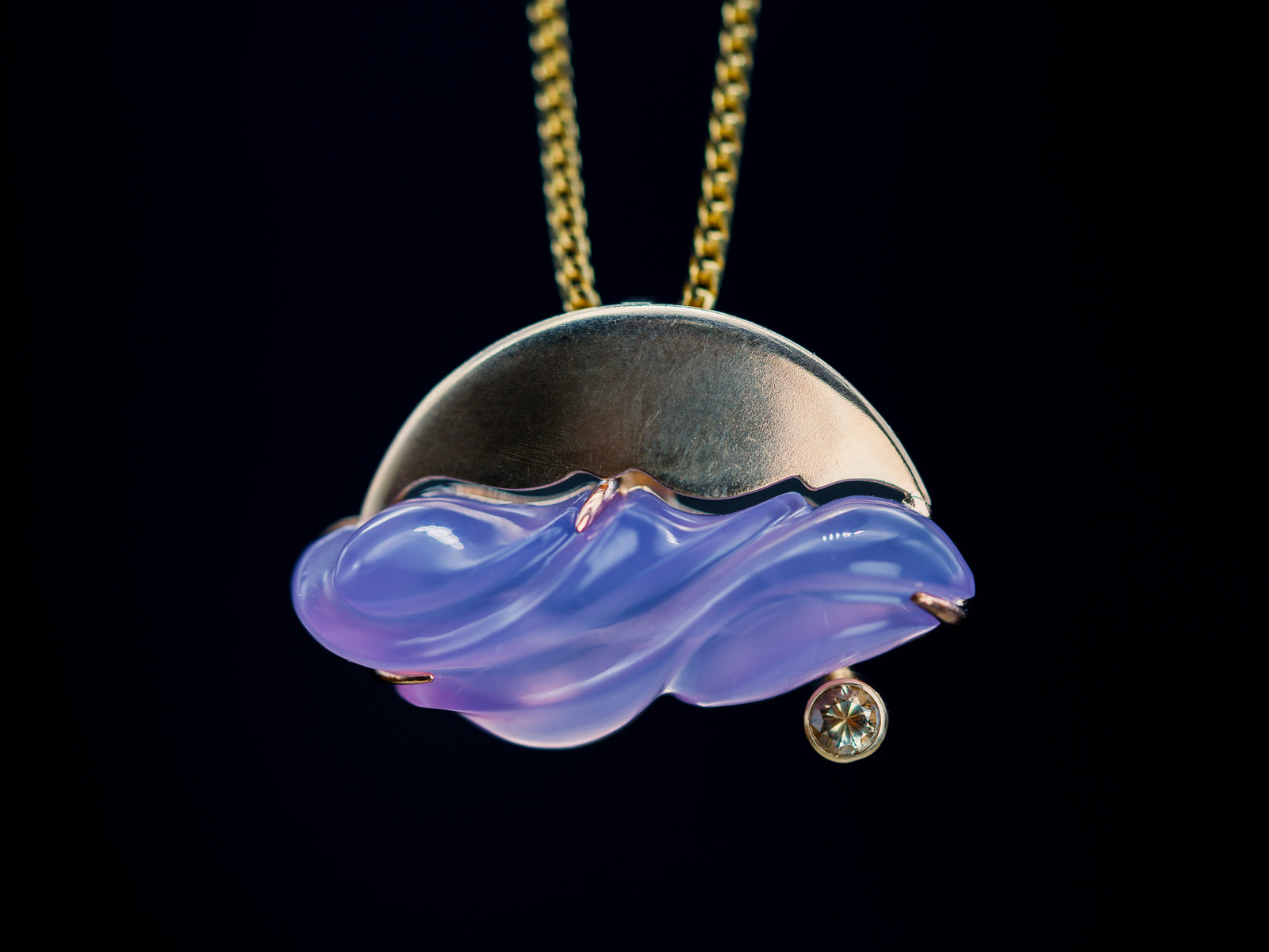 14k Yellow Gold Chalcedony and Oregon Sunstone Pendant