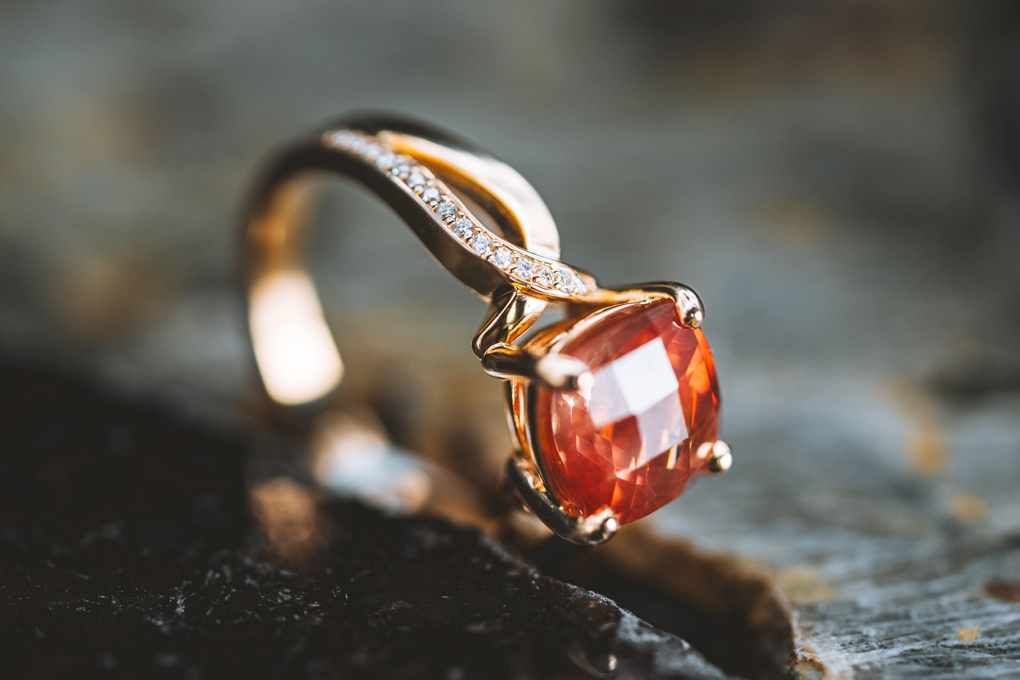 10k Yellow Gold Oregon Sunstone and Diamond Ring