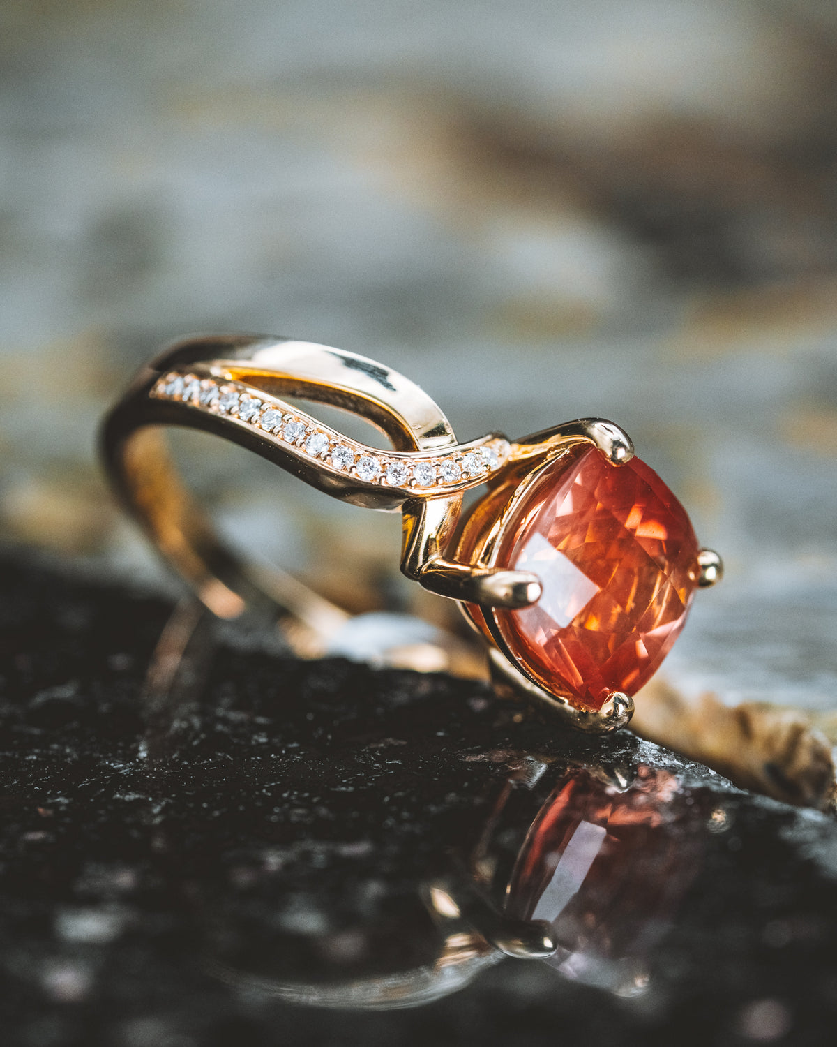 10k Yellow Gold Oregon Sunstone and Diamond Ring