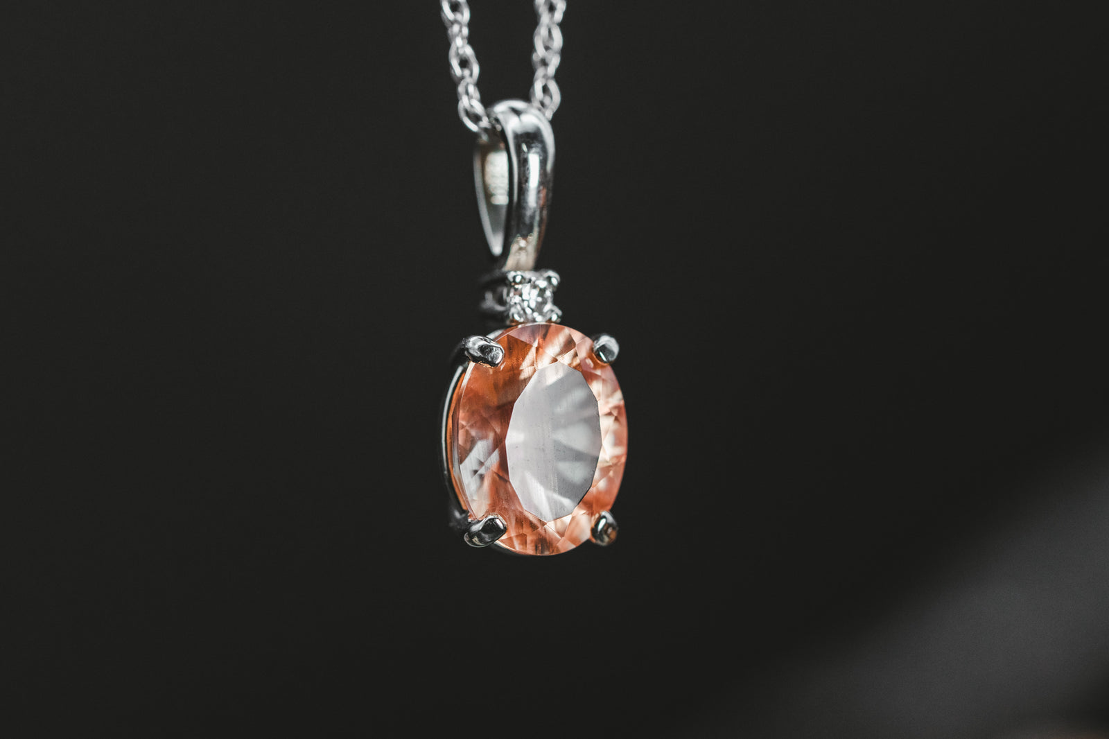 14k White Gold Oval Oregon Sunstone and Diamond Pendant
