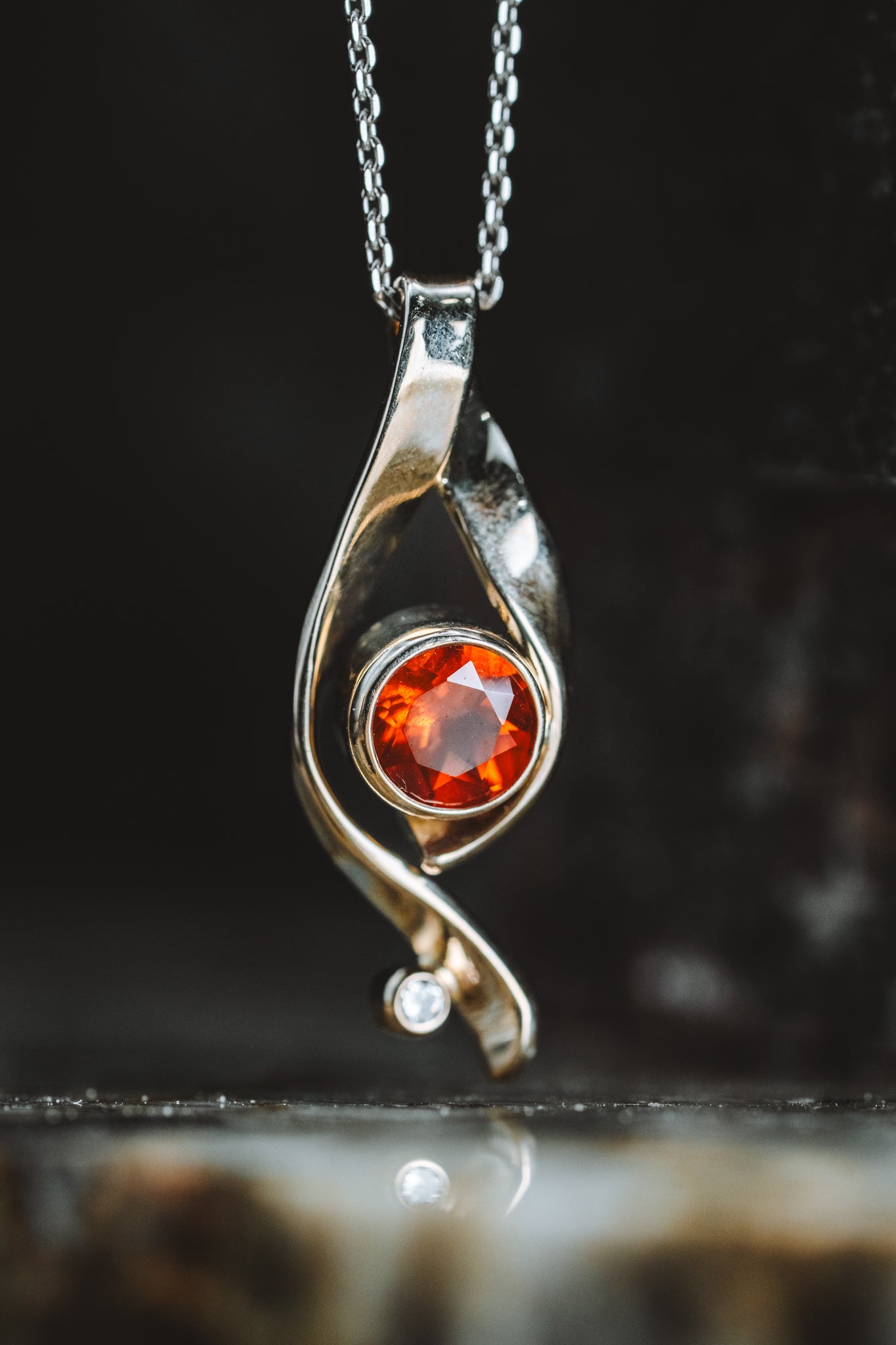 14k White Gold Oregon Sunstone and Diamond Pendant