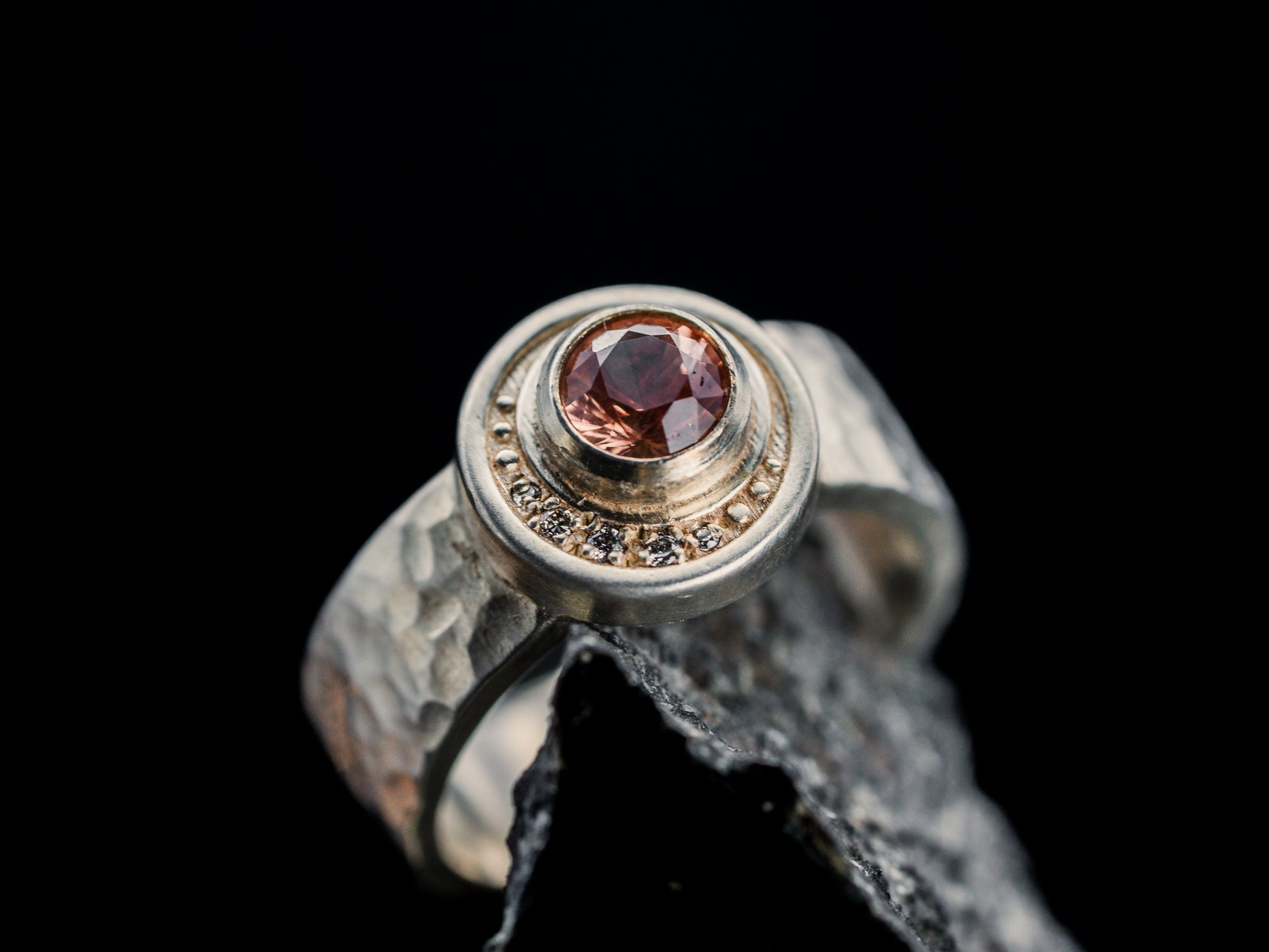 Sterling Silver Oregon Sunstone and Lab Grown Diamond Ring