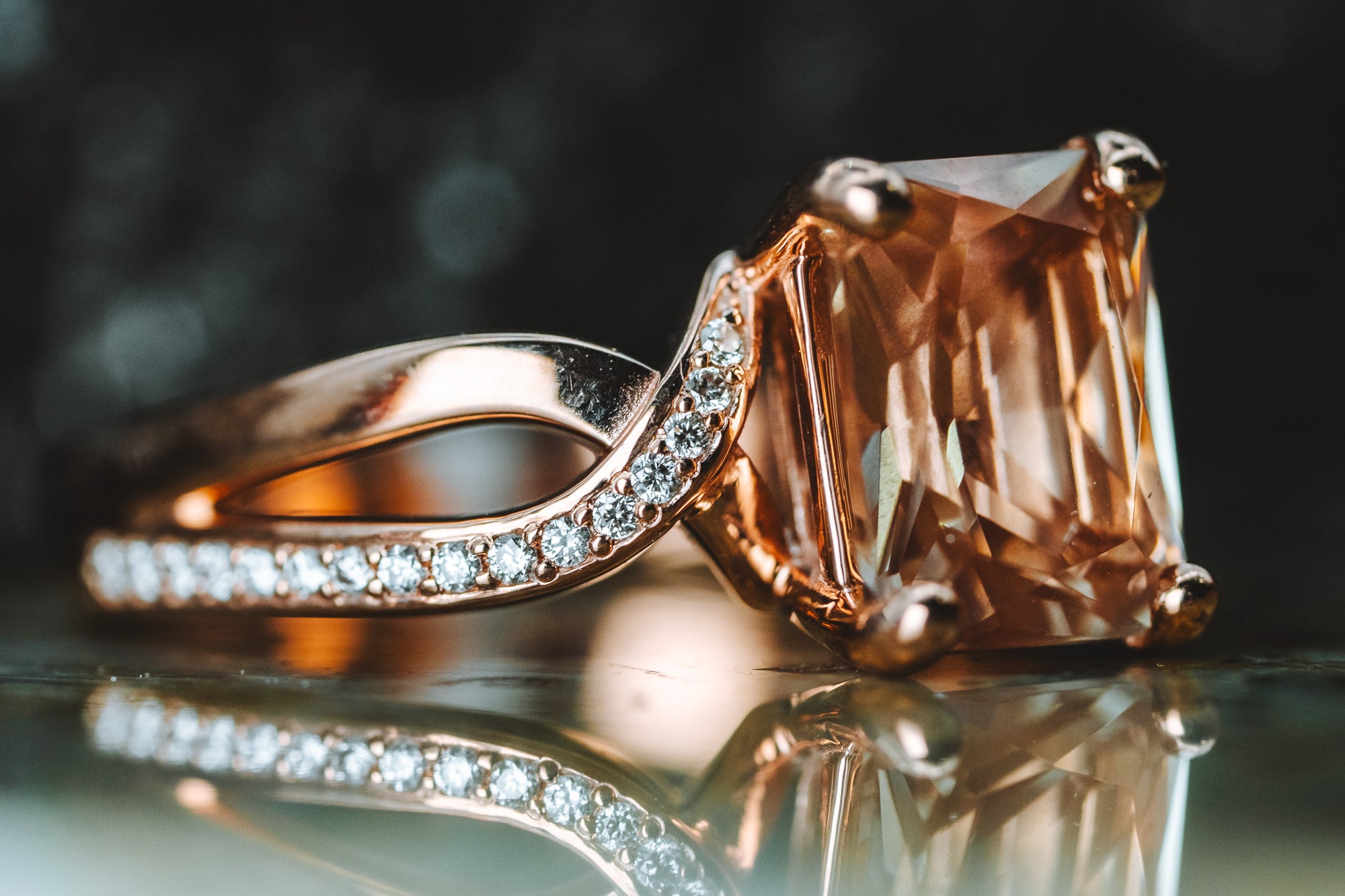 10k Rose Gold Oregon Sunstone and Diamond Ring