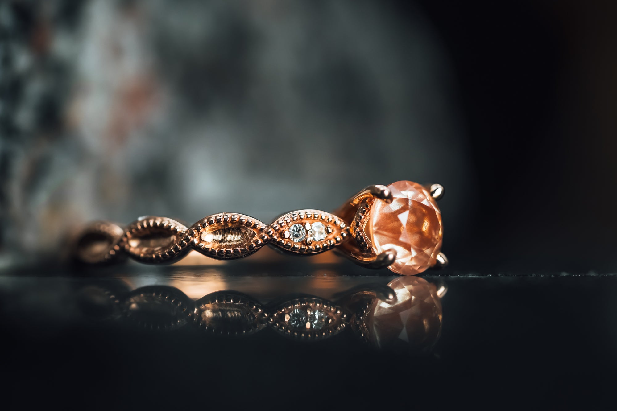 10k Rose Gold Oregon Sunstone and Diamond Ring
