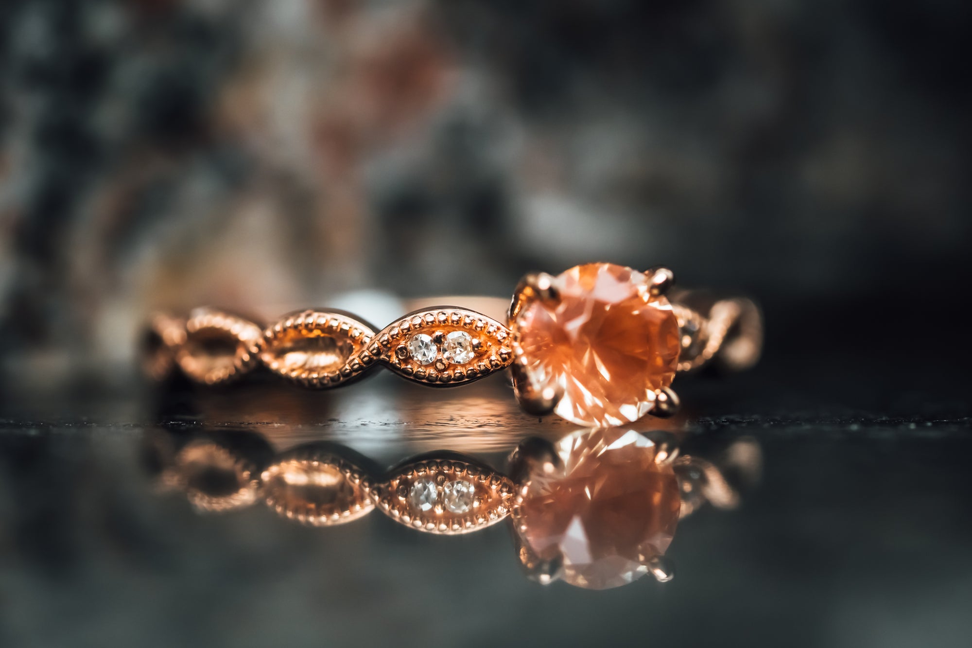 10k Rose Gold Oregon Sunstone and Diamond Ring