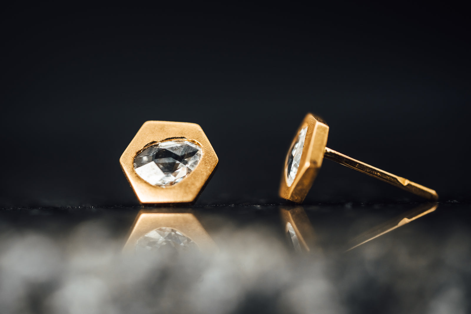 18k Rose Gold Rose Cut Diamond Stud Earrings