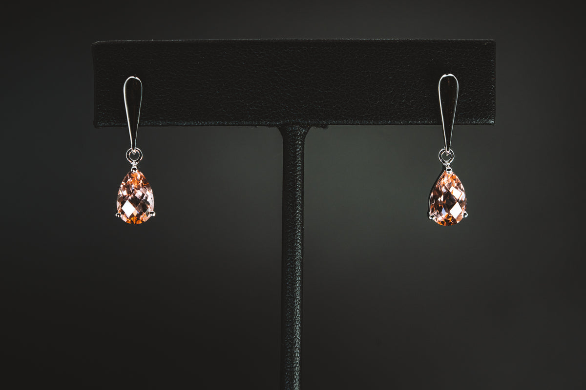 Sterling Silver Lab Grown Peachy Pink Stone Drop Earrings