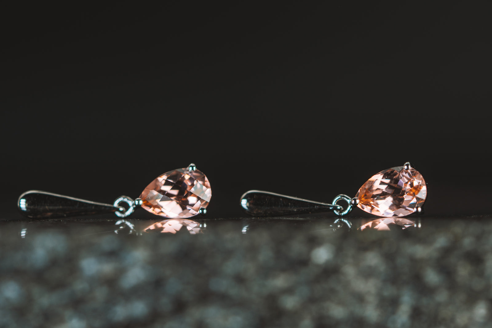 Sterling Silver Lab Grown Peachy Pink Stone Drop Earrings