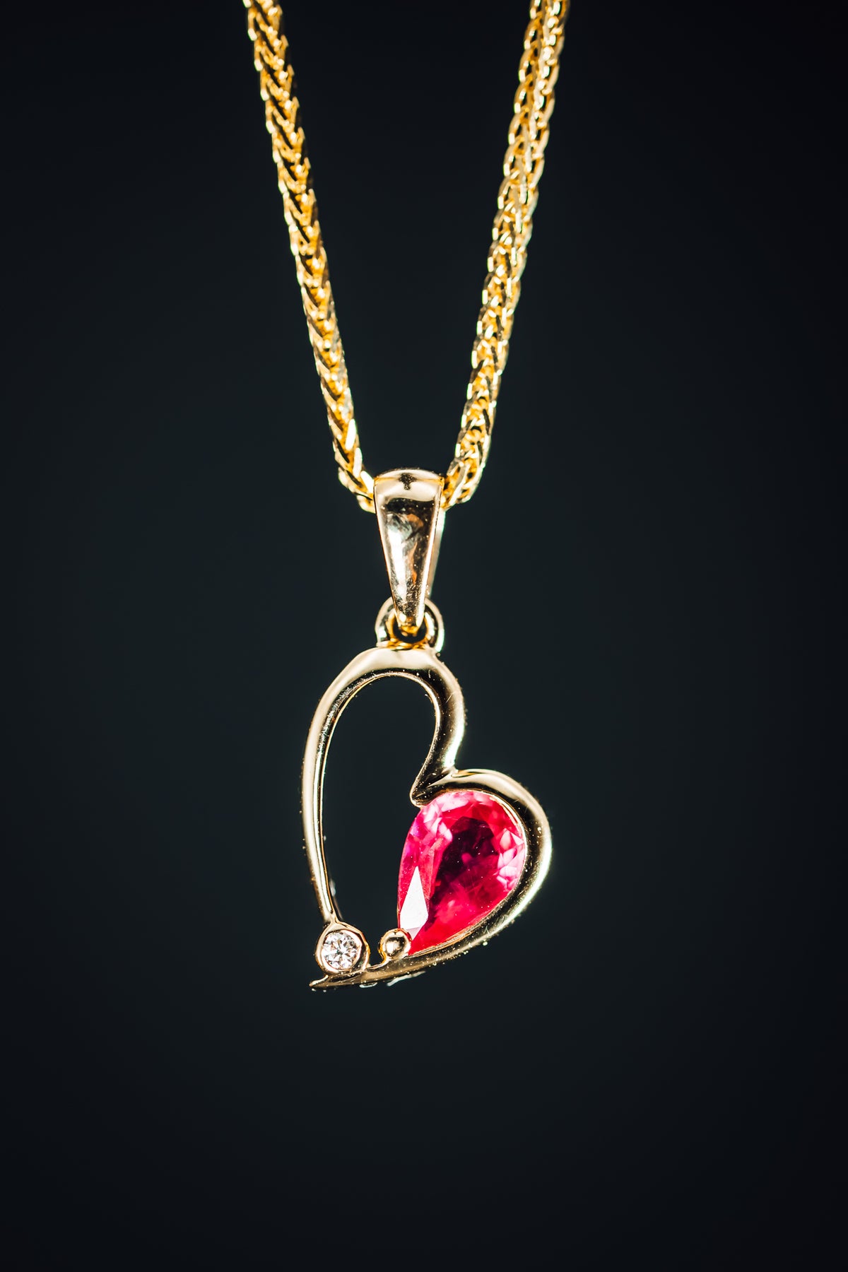 14k Yellow Gold Ruby and Diamond Heart Pendant