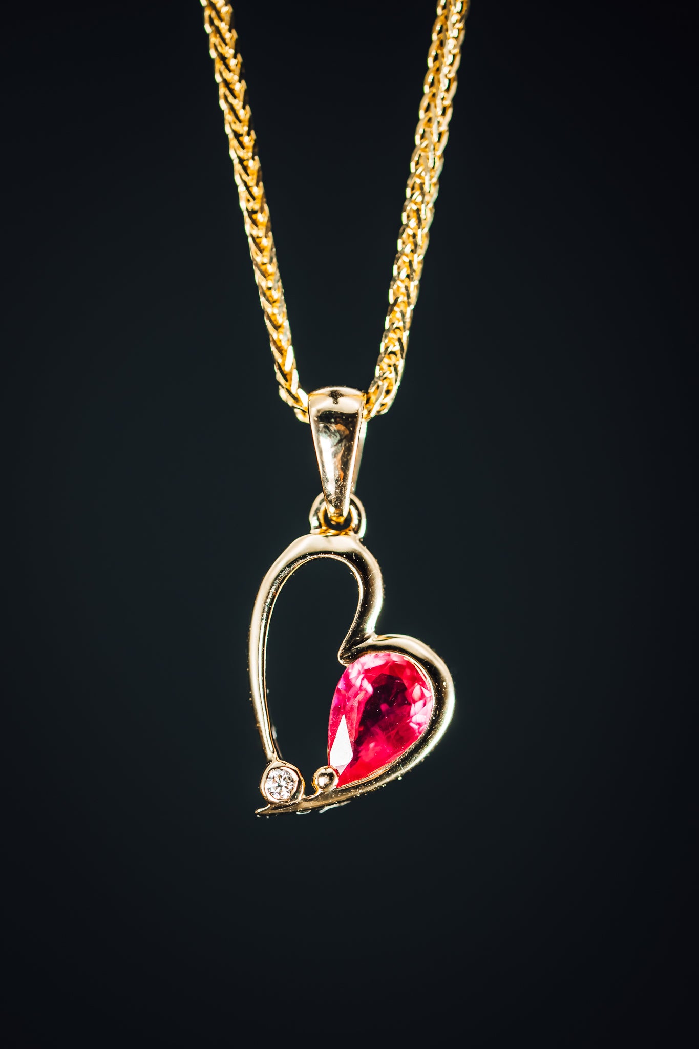 14k Yellow Gold Ruby and Diamond Heart Pendant