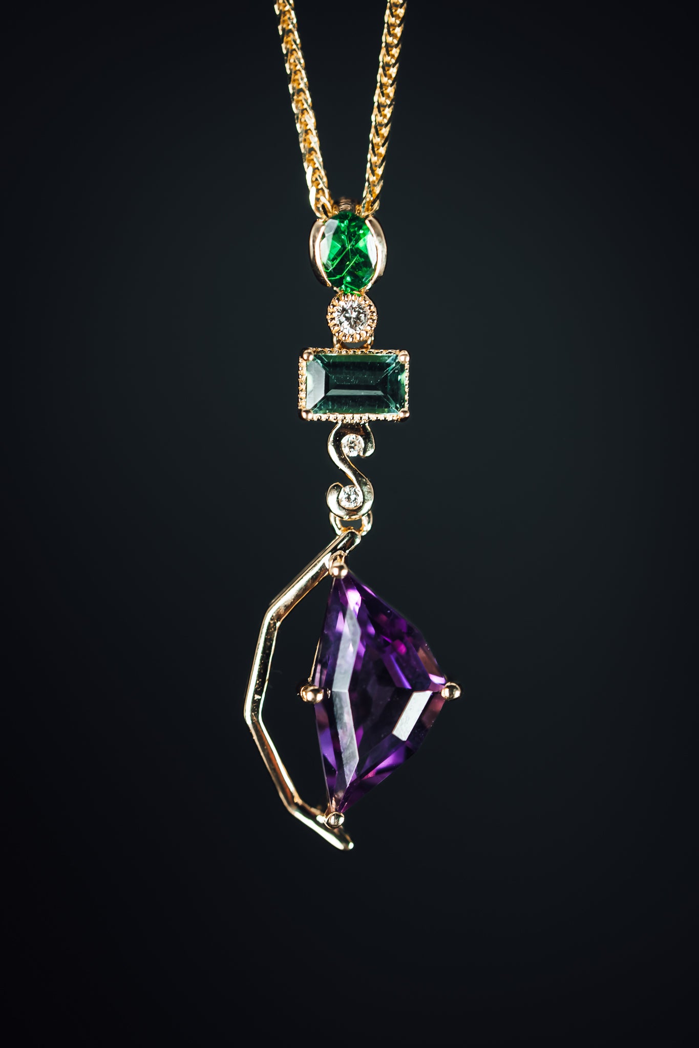 14k Yellow Gold Citrine and Diamond Pendant