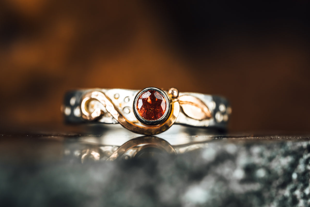 Sterling Silver and 10k Rose Gold Oregon Sunstone Ring