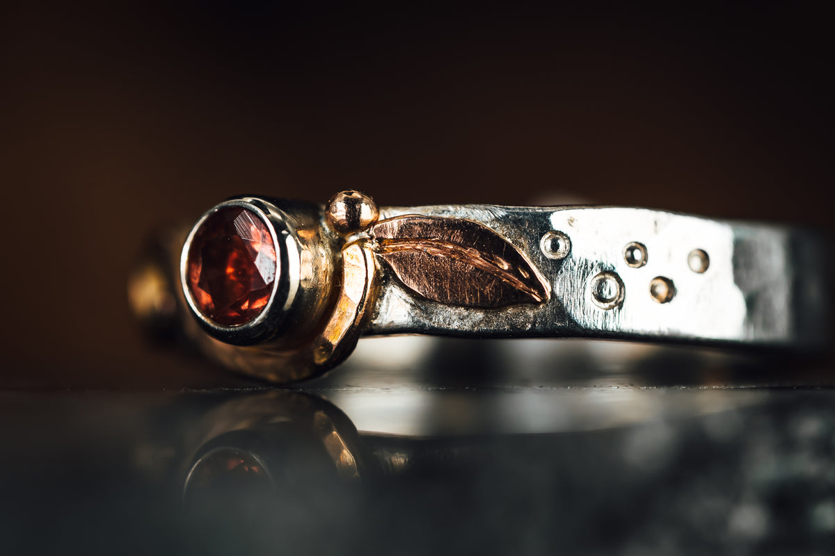 Sterling Silver and 10k Rose Gold Oregon Sunstone Ring