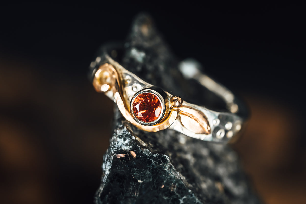 Sterling Silver and 10k Rose Gold Oregon Sunstone Ring
