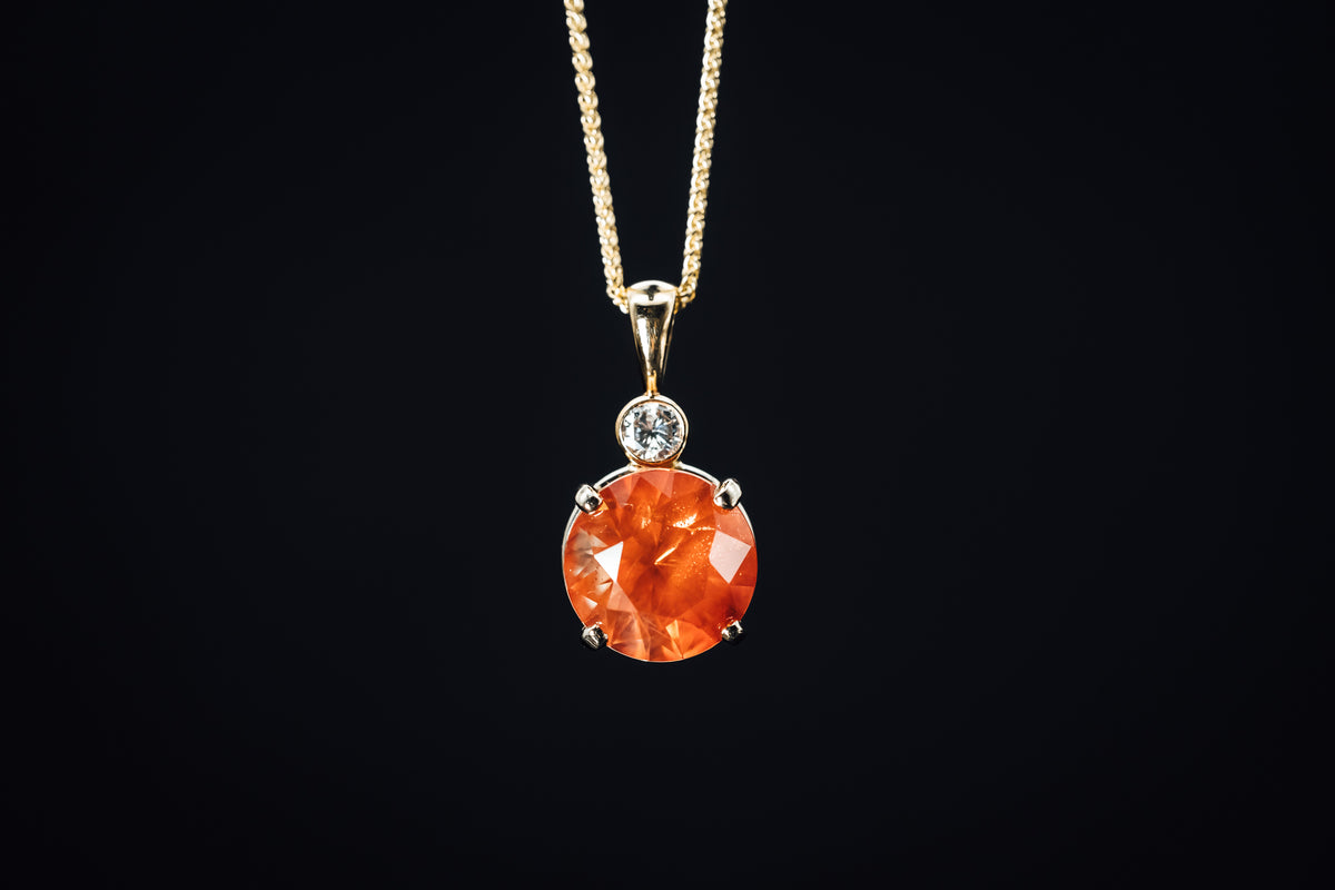 14k Yellow Gold Oregon Sunstone and Diamond Pendant