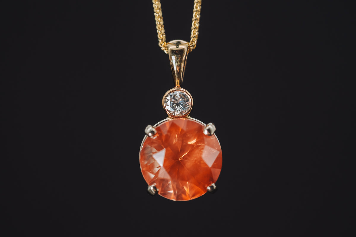 14k Yellow Gold Oregon Sunstone and Diamond Pendant