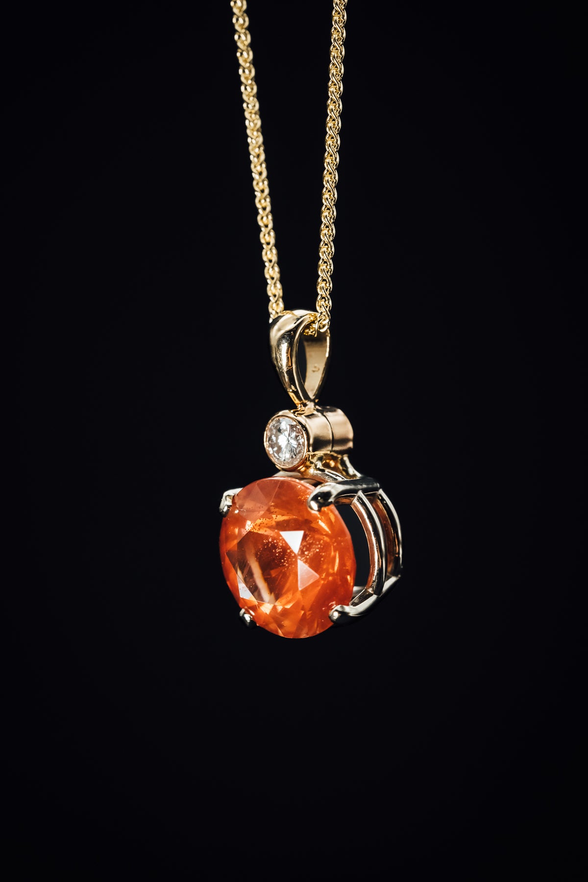 14k Yellow Gold Oregon Sunstone and Diamond Pendant