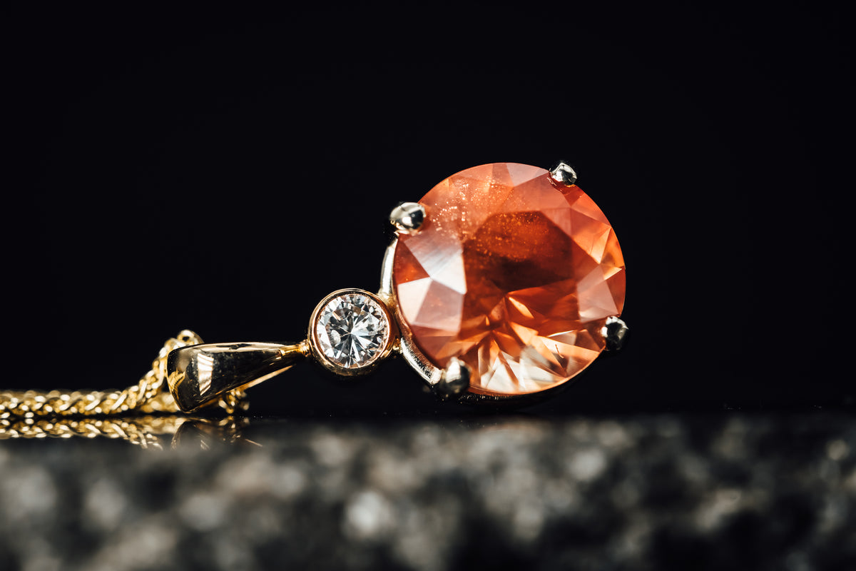 14k Yellow Gold Oregon Sunstone and Diamond Pendant