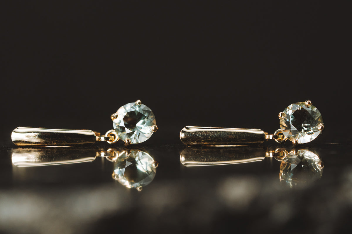 14k Yellow Gold Oregon Sunstone Drop Earrings