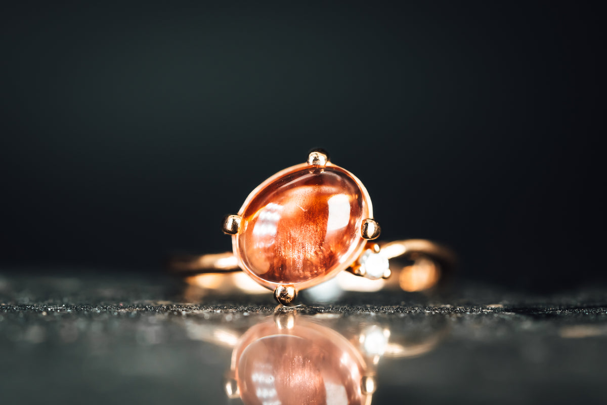 10k Rose Gold Oregon Sunstone and Diamond Ring