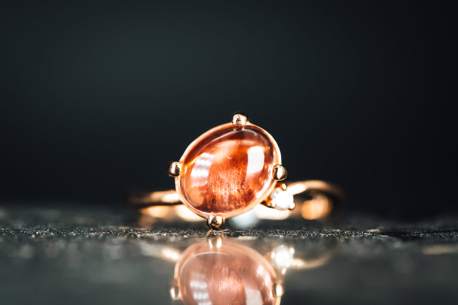 10k Rose Gold Oregon Sunstone and Diamond Ring