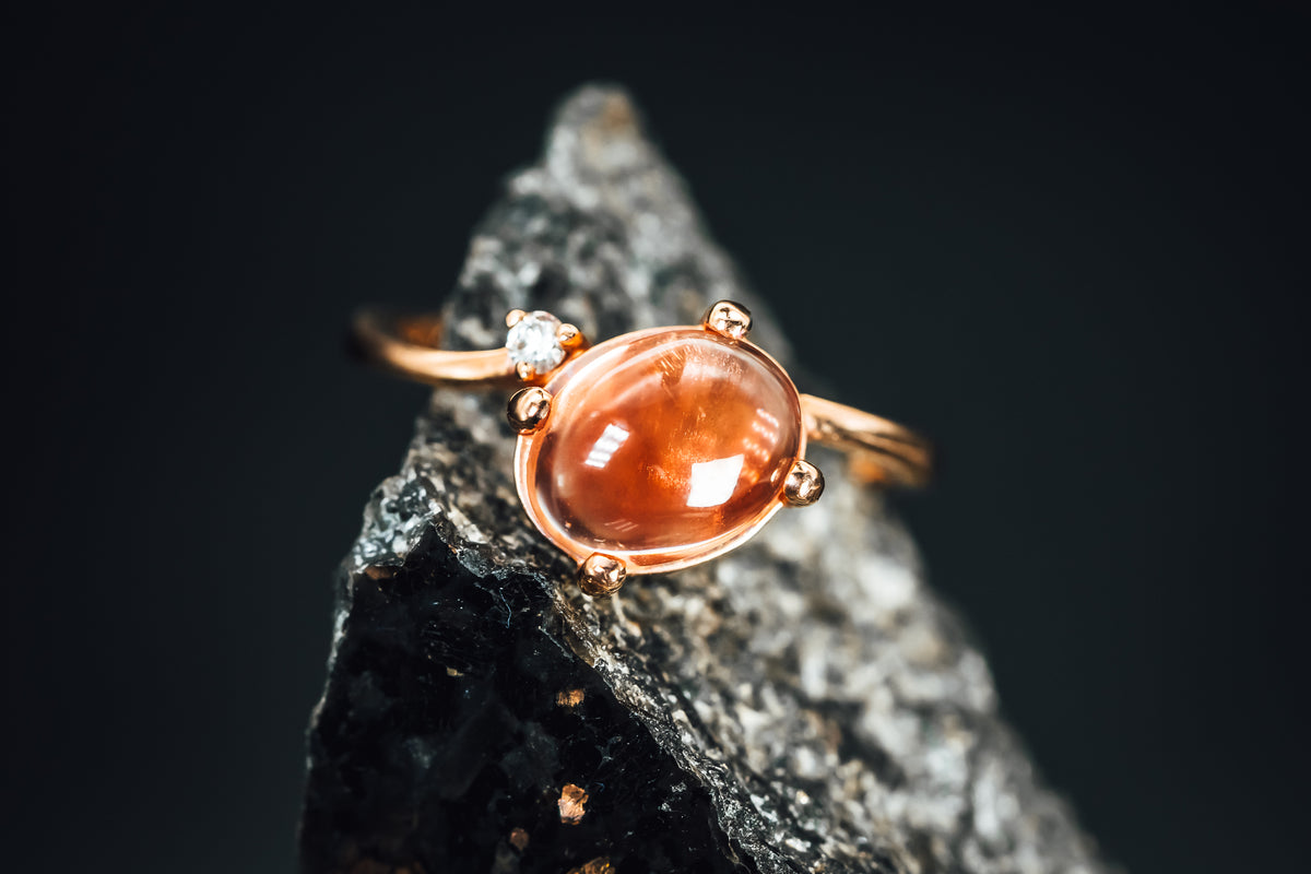 10k Rose Gold Oregon Sunstone and Diamond Ring