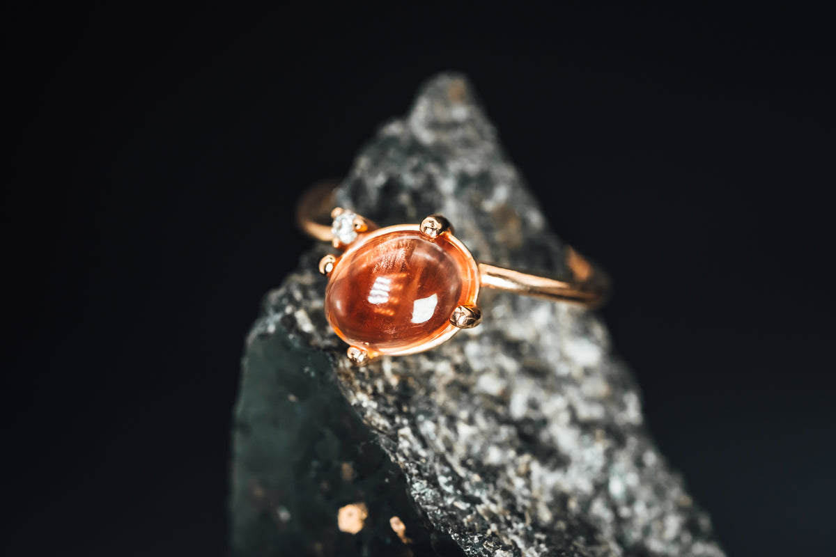 10k Rose Gold Oregon Sunstone and Diamond Ring