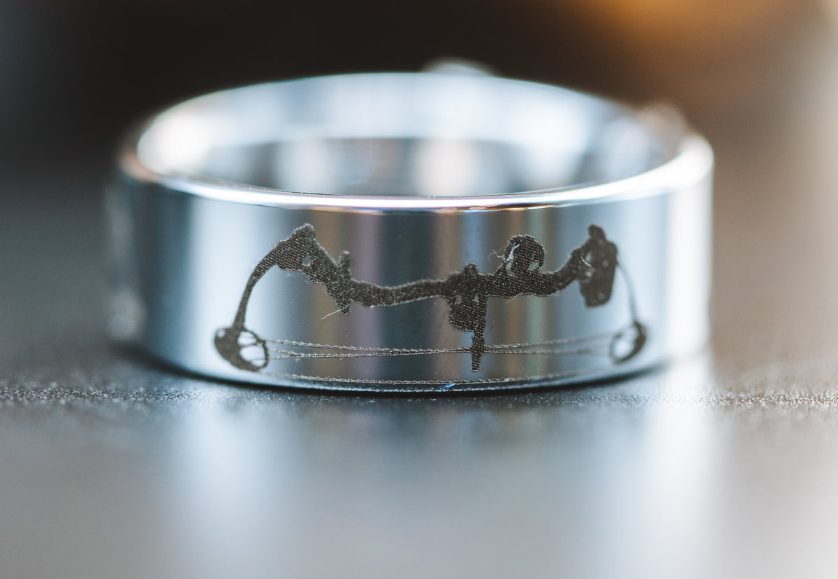 Tungsten Band Laser Engraved w/Compound Bow