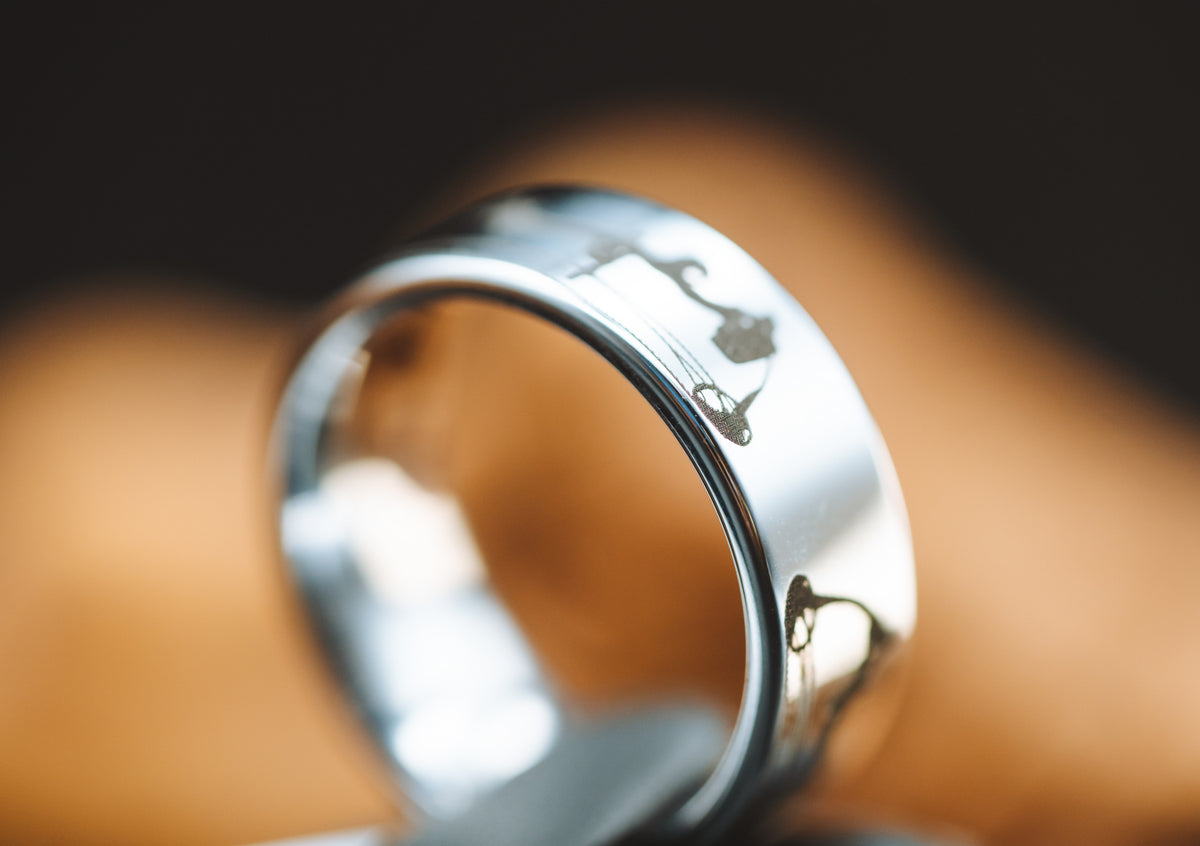 Tungsten Band Laser Engraved w/Compound Bow