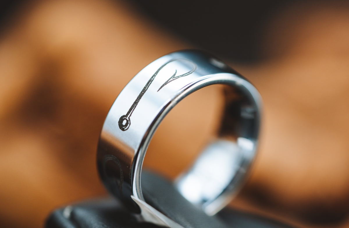 Tungsten Band Laser Engraved w/Compound Bow