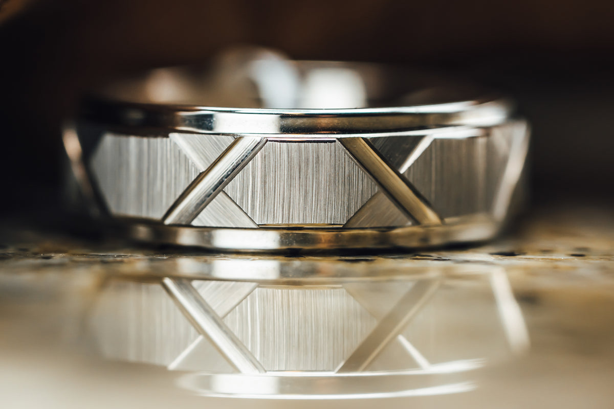 Tungsten Ring with Triangle Angle Grooves and Raised Center