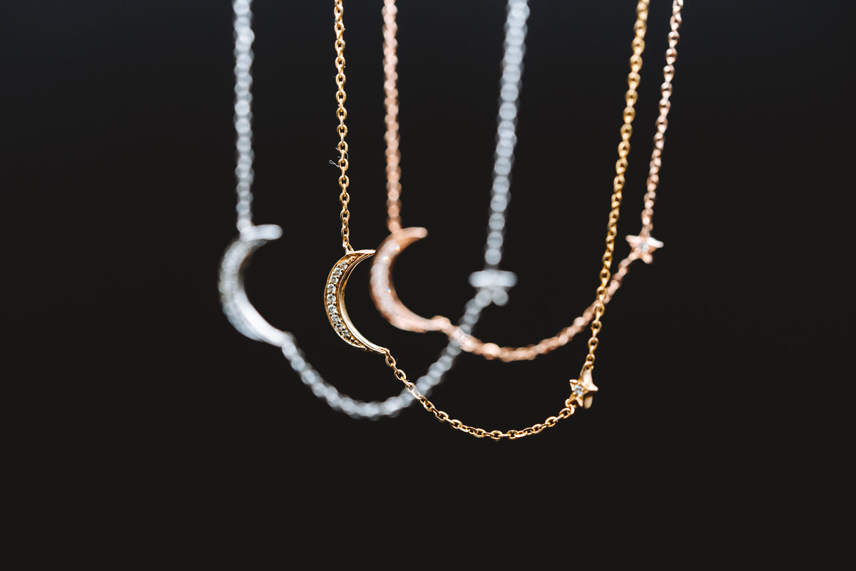 14k Yellow Gold Moon and Star Necklace