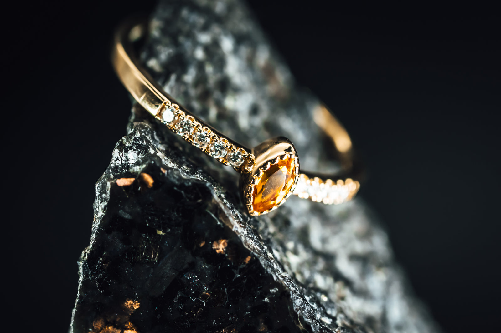 14k Yellow Gold Citrine and Diamond Ring