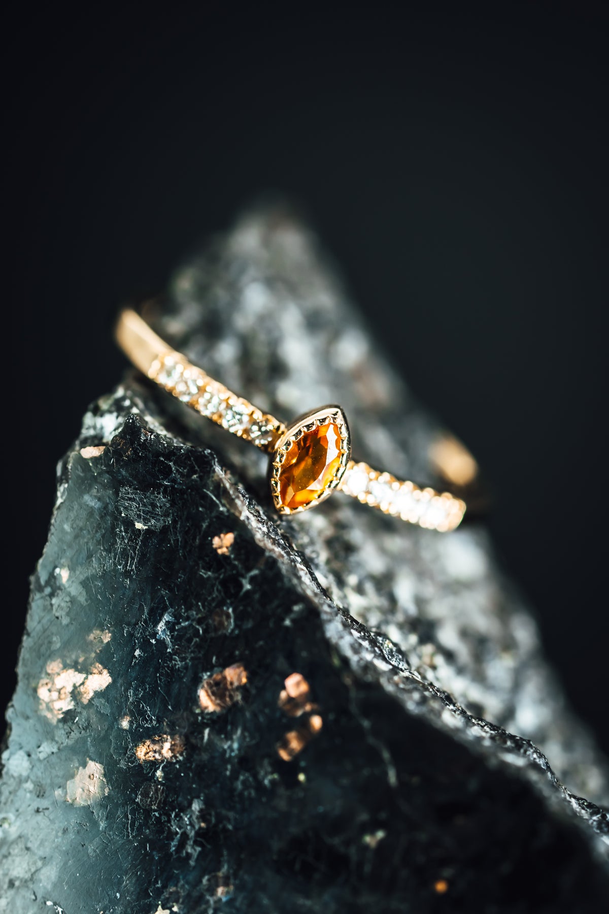 14k Yellow Gold Citrine and Diamond Ring