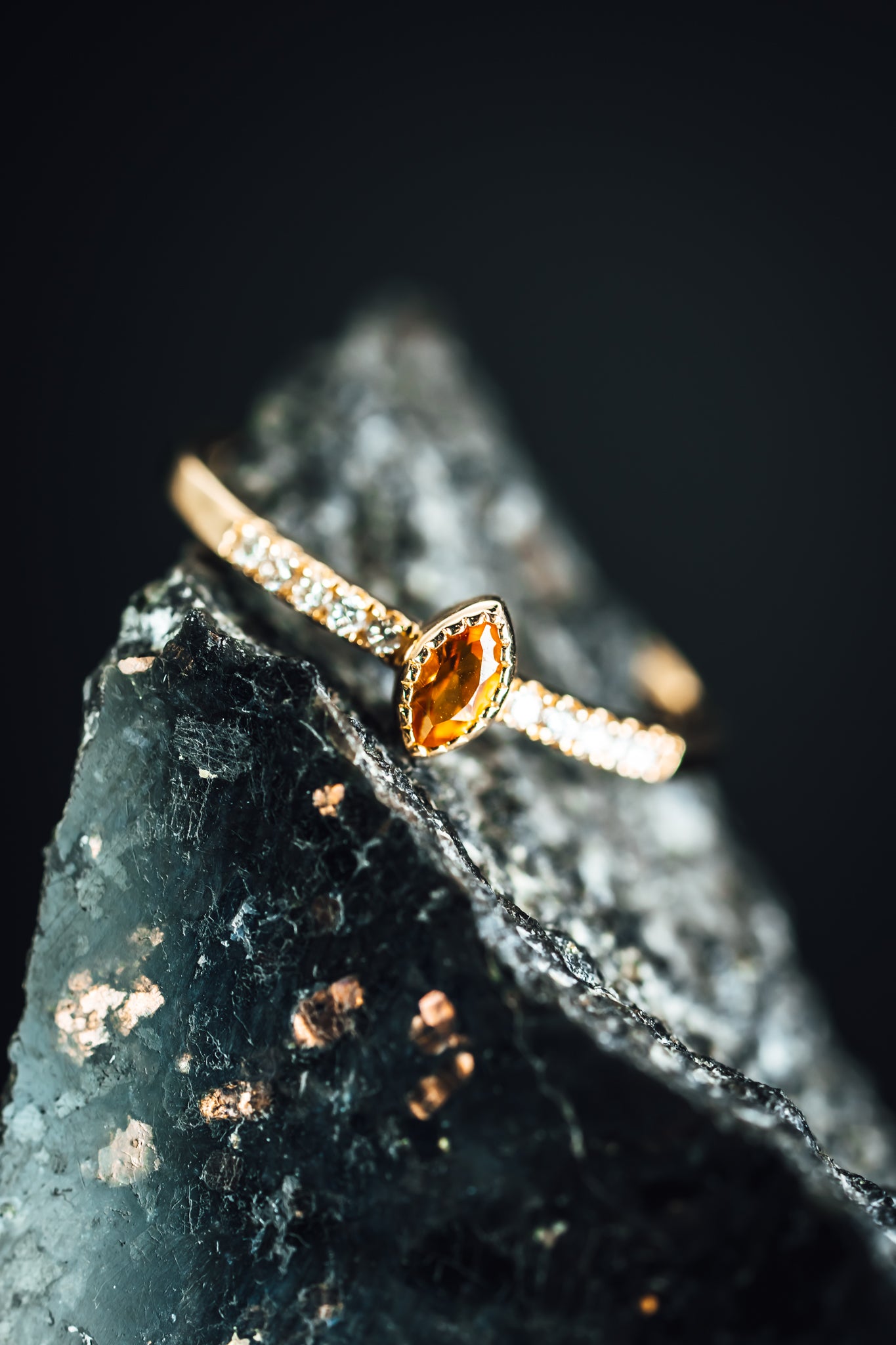 14k Yellow Gold Citrine and Diamond Ring