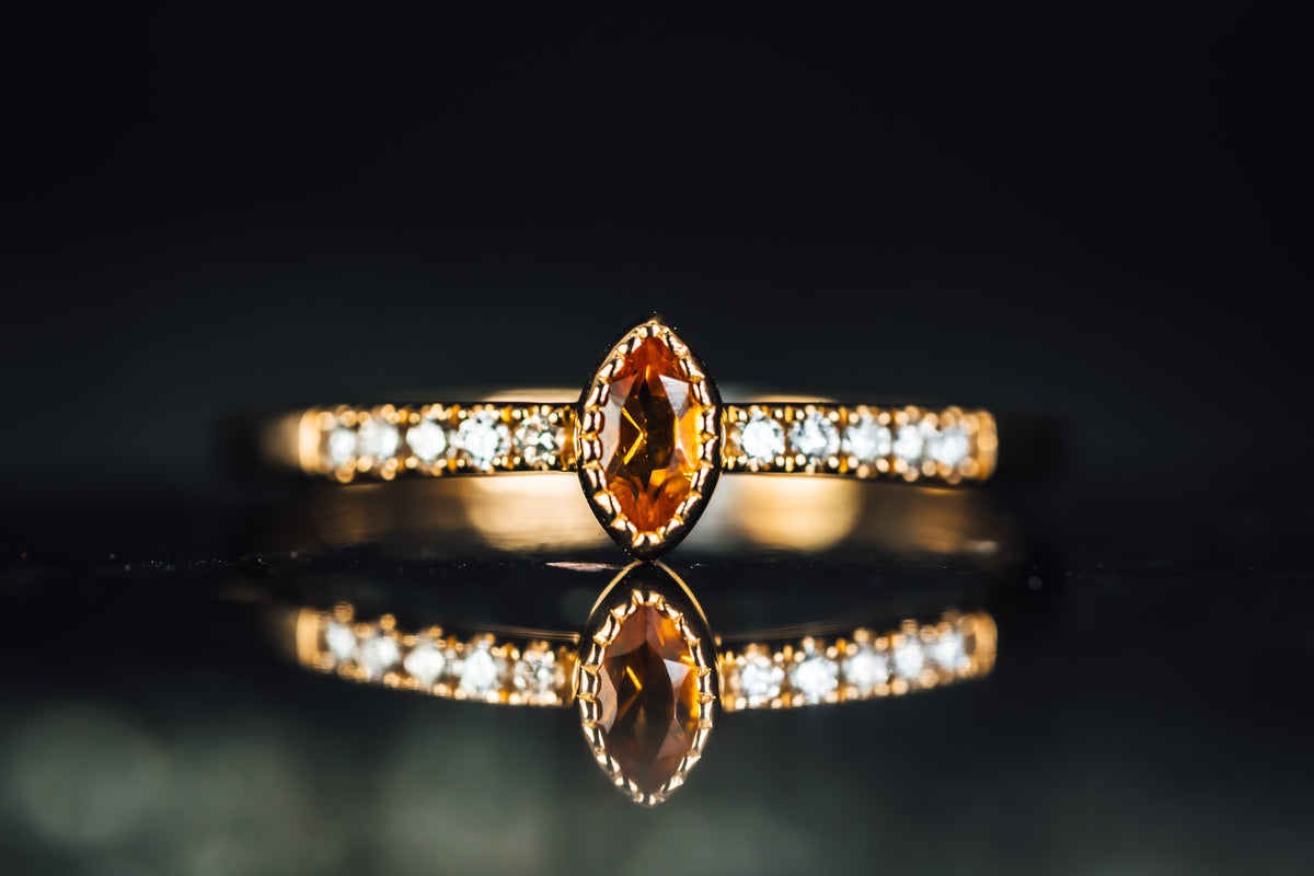14k Yellow Gold Citrine and Diamond Ring